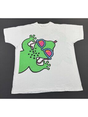 Rare Vintage 90s Gecko Hawaii Art AOP White Promo Shirt Beach Nature Animal Sun